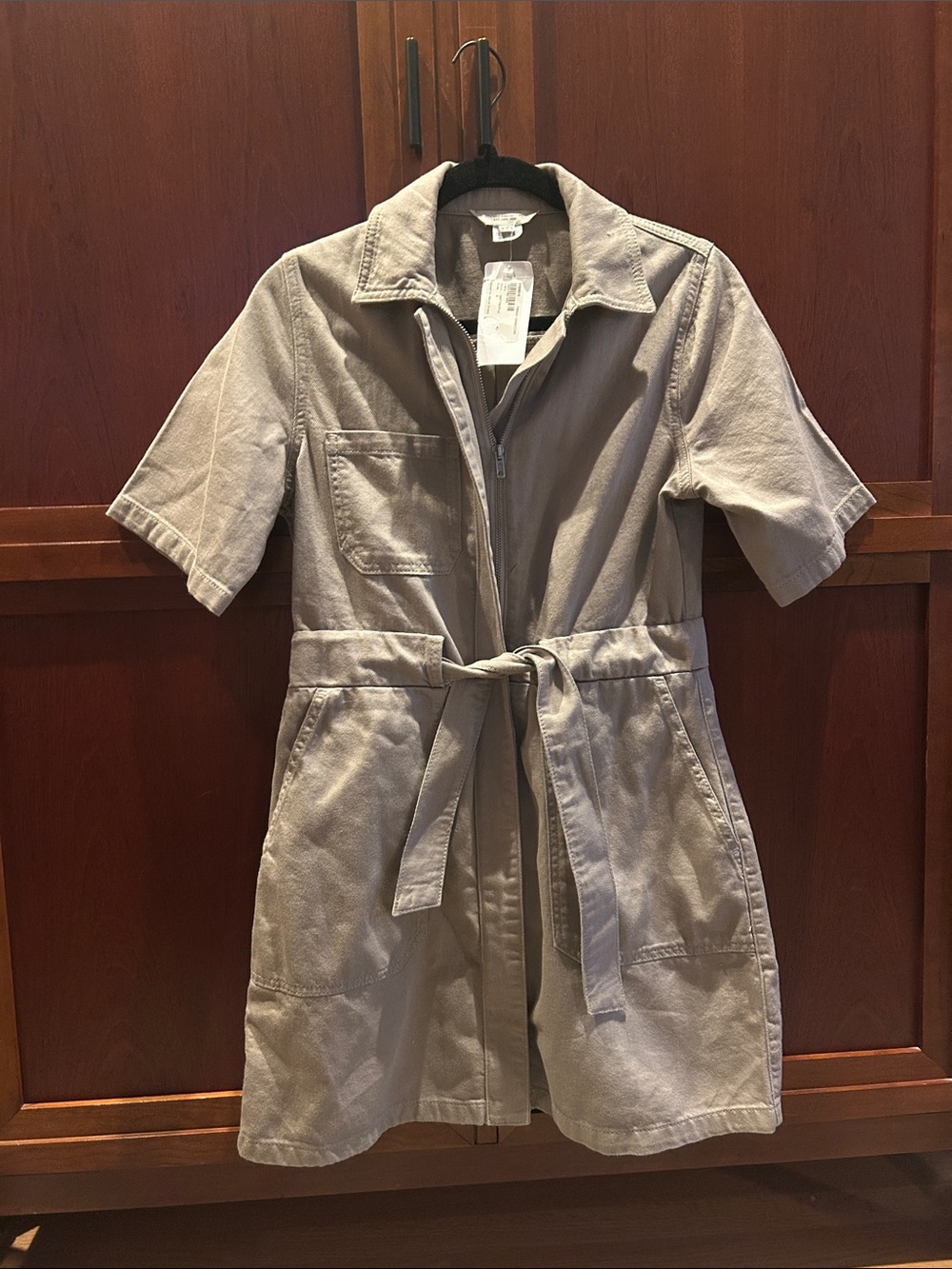 French Connection Taupe Utility Shirt Dress